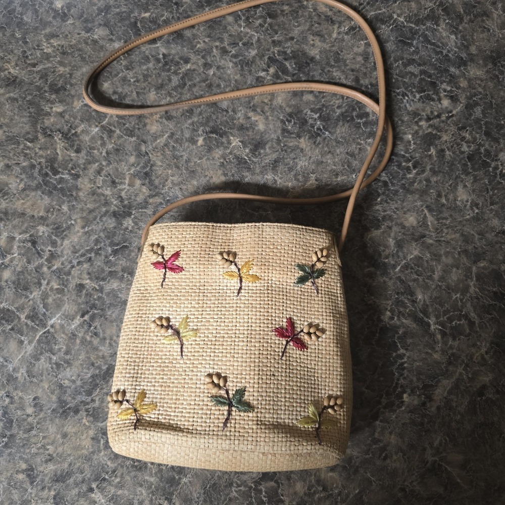 Fossil Straw Crossbody, Beaded, Leather